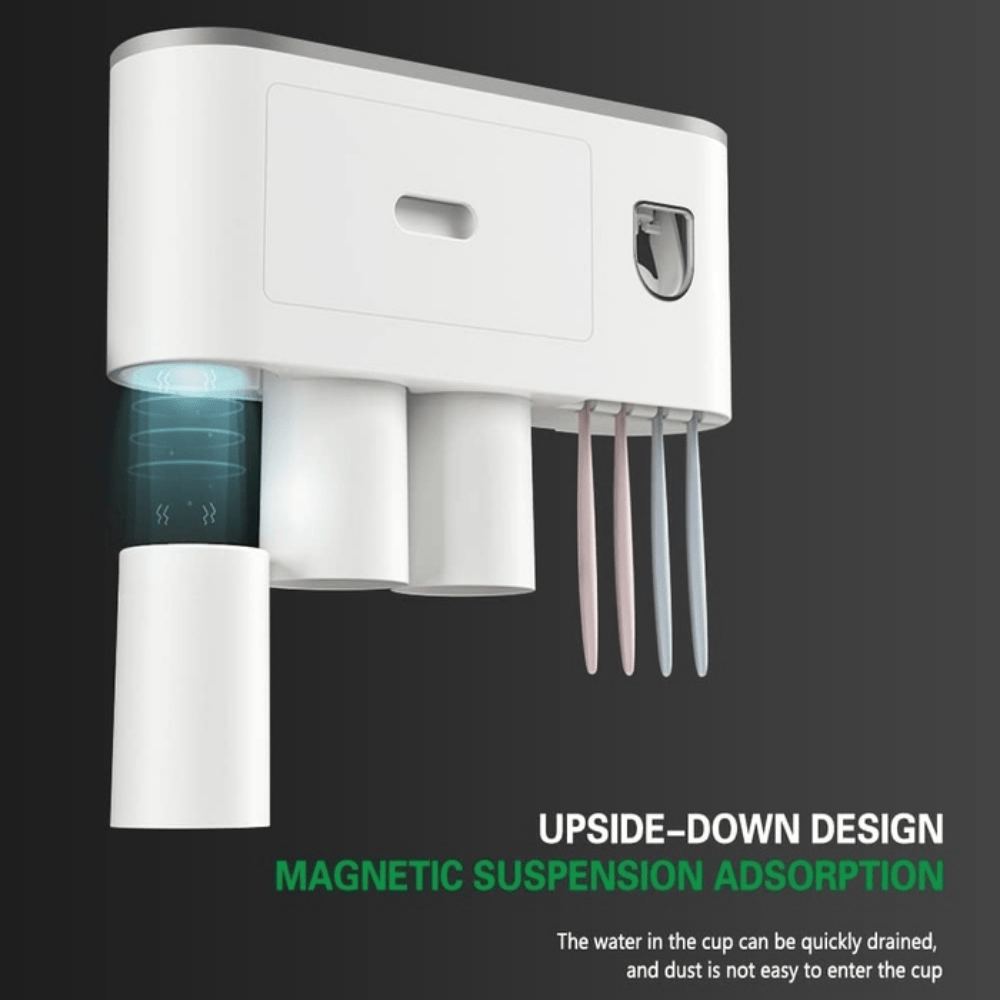 Wall Mounted Toothbrush Holder with 3 Cups and Storage Drawer – Bathroom Organizer