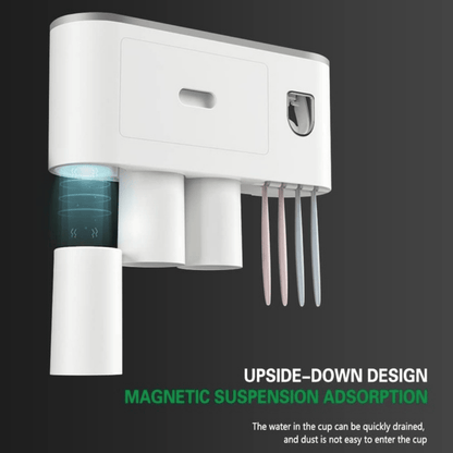 Wall Mounted Toothbrush Holder with 3 Cups and Storage Drawer – Bathroom Organizer