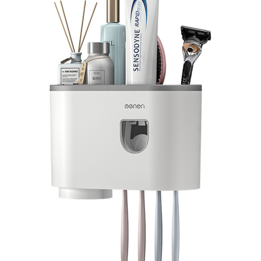 Wall Mounted Toothbrush Holder with 1 Cup and Storage Shelf – Compact Bathroom Organizer