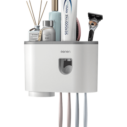 Wall Mounted Toothbrush Holder with 1 Cup and Storage Shelf – Compact Bathroom Organizer