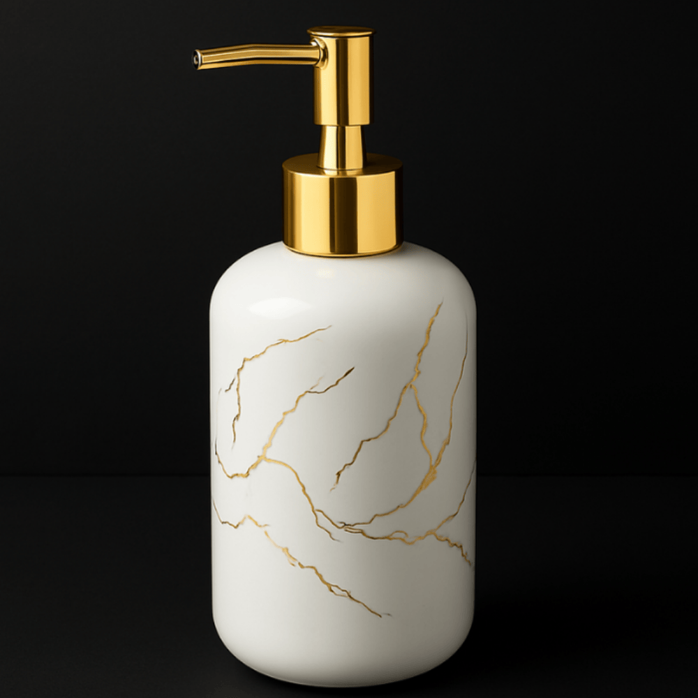 Glossy White 400ml Soap Dispenser with Gold Pump – Elegant and Refillable Bathroom & Kitchen Accessory