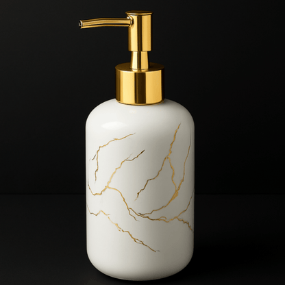 Glossy White 400ml Soap Dispenser with Gold Pump – Elegant and Refillable Bathroom & Kitchen Accessory