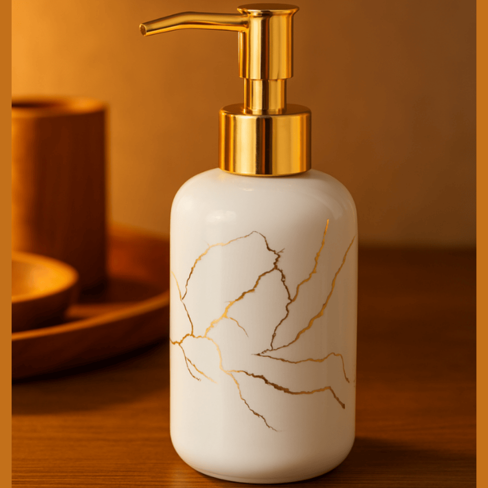 Glossy White 400ml Soap Dispenser with Gold Pump – Elegant and Refillable Bathroom & Kitchen Accessory