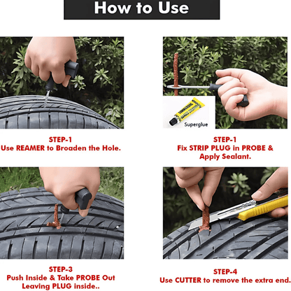 Universal Tubeless Tire Puncture Repair Kit – Emergency Tyre Plug Tool Set for Cars, Bikes, and SUVs