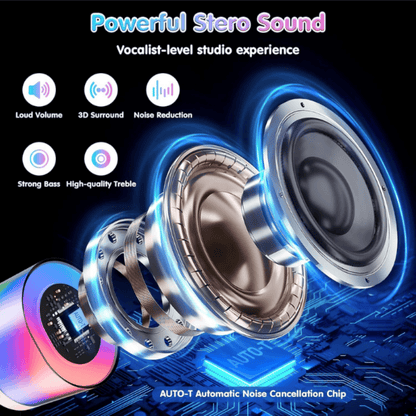 K52 Bluetooth Speaker with Dual Wireless Microphones – Portable Karaoke System with LED Lights