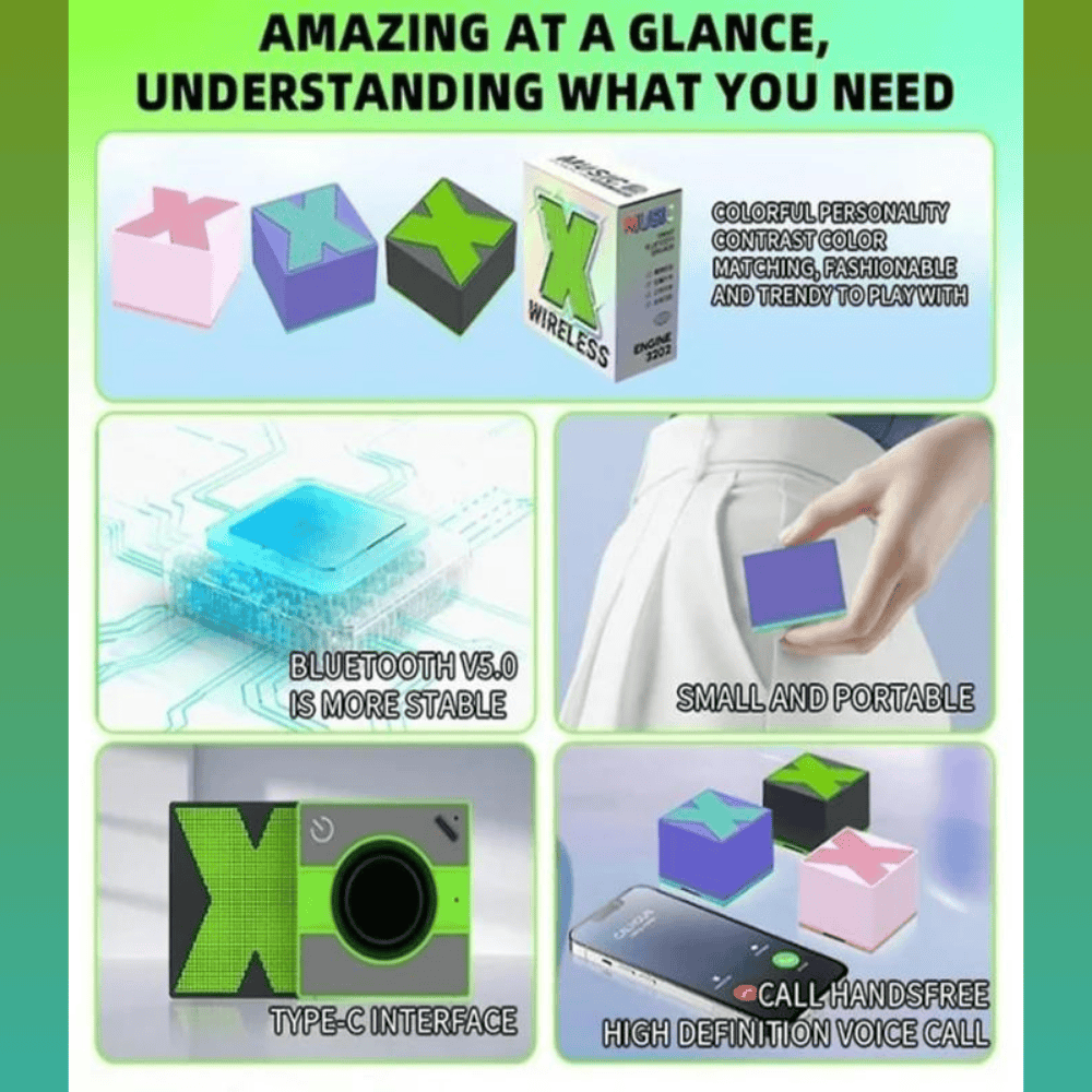 X1 Bluetooth Speaker – Portable Wireless Cube Speaker with Powerful Bass and LED Design