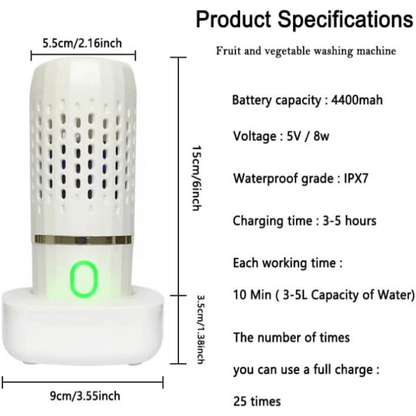 Wireless Fruit and Vegetable Cleaner | Portable Food Purifier for Pesticide and Bacteria Removal