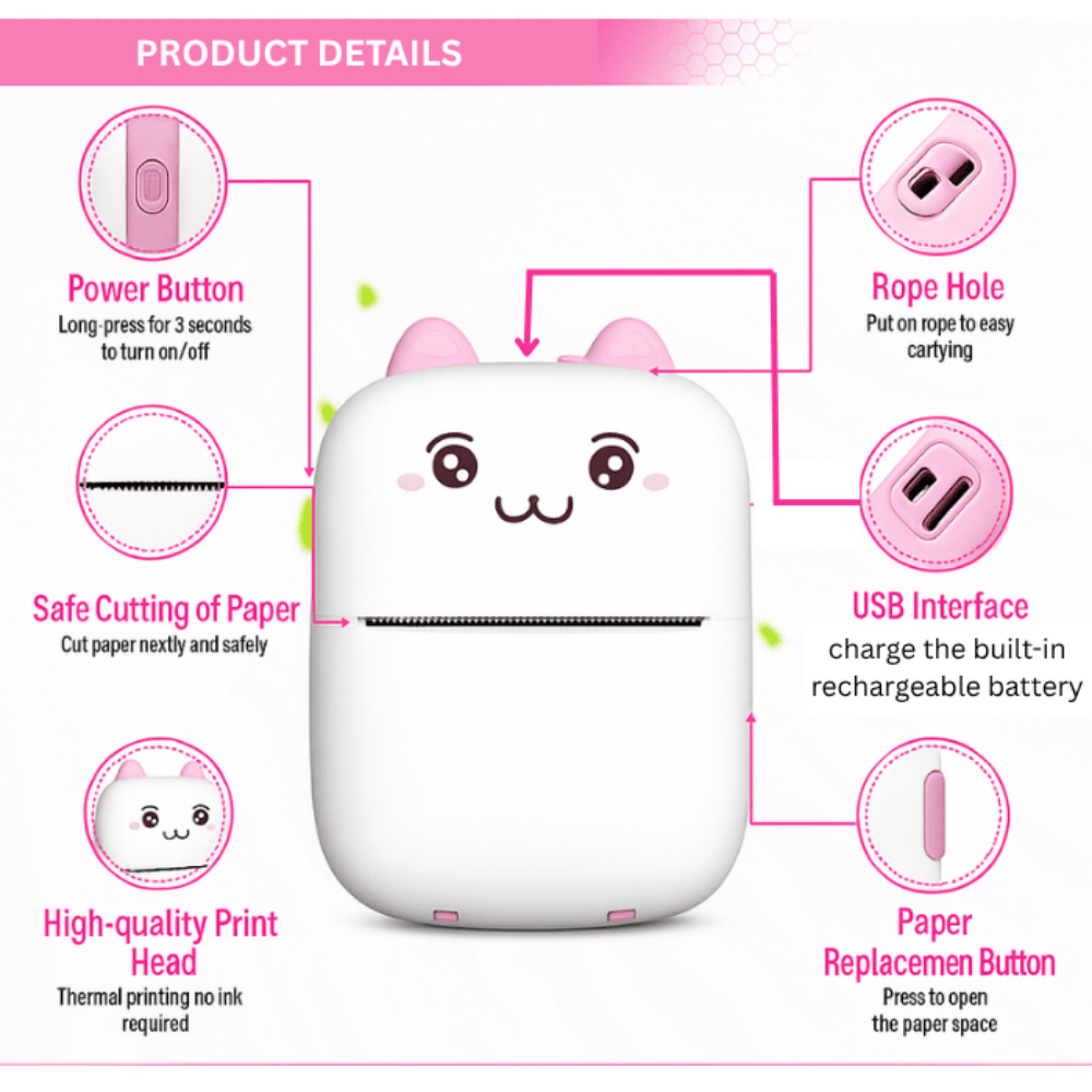 Mini Portable Printer – Wireless Pocket Thermal Printer for Photos, Notes, and Labels