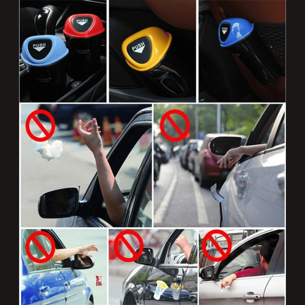 Car Dustbin – Portable Mini Trash Can with Push Lid for Vehicle Interior