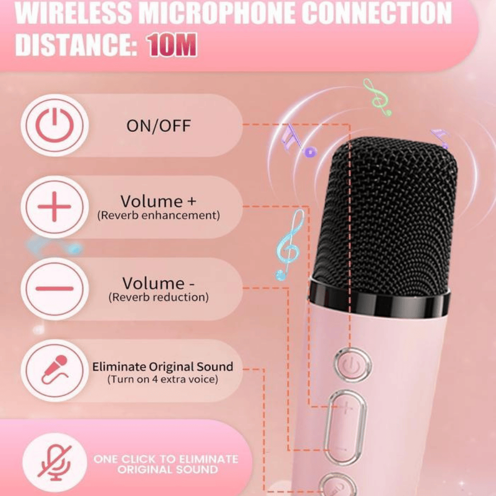 K12 Bluetooth Speaker with Wireless Microphone – Portable Karaoke Speaker with LED Lights