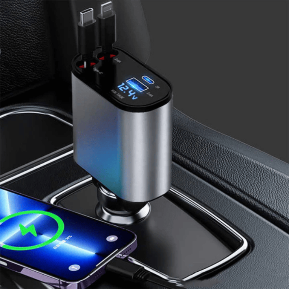 Super Fast Car Charger with Dual USB and Type-C Port – 3A Quick Charge Adapter for All Devices