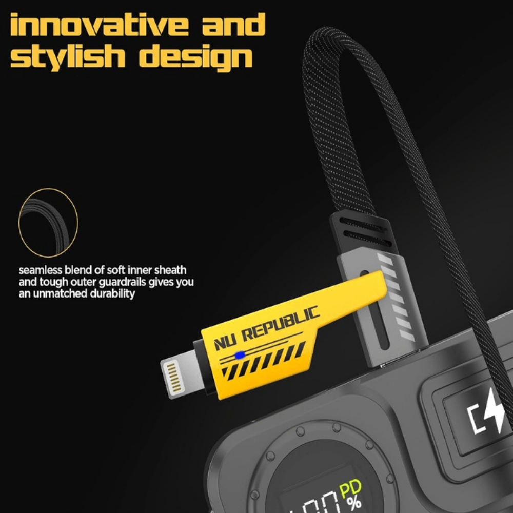 4-in-1 Fast Charging Data Cable – Multi USB Cable with Type-C, Micro USB, Lightning, and USB-A Connectors