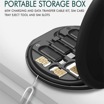 60W Multi-Function Data Cable Set – Portable 6-in-1 Charging Kit with USB, Type-C, Micro and SIM Tools