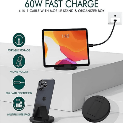 60W Multi-Function Data Cable Set – Portable 6-in-1 Charging Kit with USB, Type-C, Micro and SIM Tools