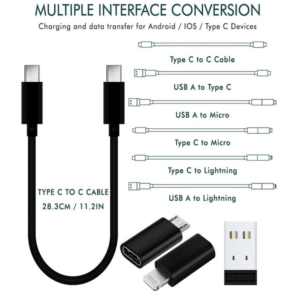 60W Multi-Function Data Cable Set – Portable 6-in-1 Charging Kit with USB, Type-C, Micro and SIM Tools