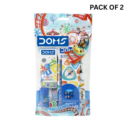 DOMS Art Event Kit – Colour Pencils + Wax Crayons + Eraser & Sharpener Combo for Kids (Set of 3 Items) PACK OF 2