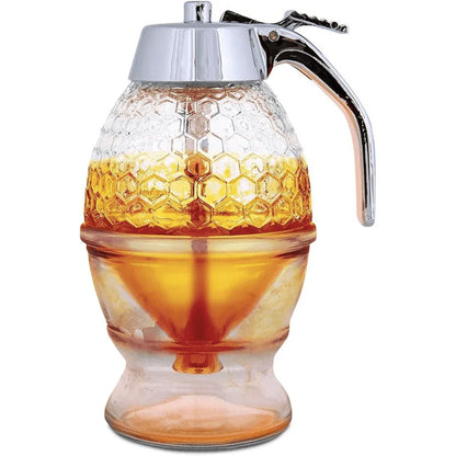 Glass Honey Dispenser with Stand | No-Drip Syrup and Honey Server