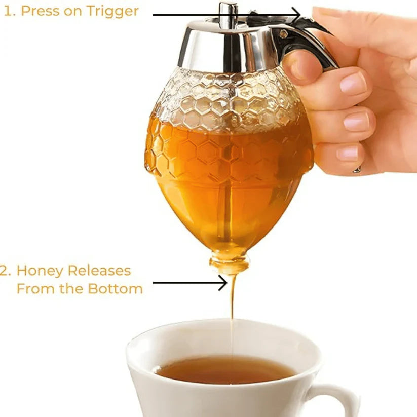 Glass Honey Dispenser with Stand | No-Drip Syrup and Honey Server