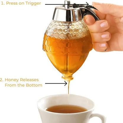 Glass Honey Dispenser with Stand | No-Drip Syrup and Honey Server
