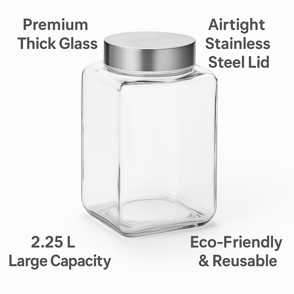 YERA X Series Airtight Glass Jar 2250ml – Premium Storage Container with Stainless Steel Lid