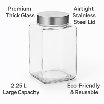 YERA X Series Airtight Glass Jar 2250ml – Premium Storage Container with Stainless Steel Lid