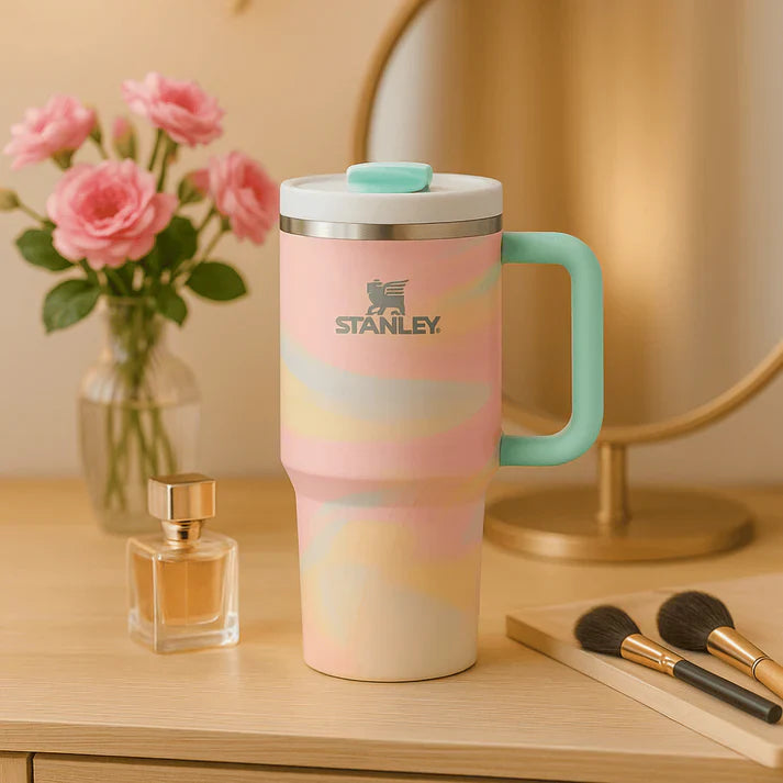 Stanley Quencher H2.0 FlowState Tumbler – 40oz / 1.18L Pastel Tie-Dye, Vacuum Insulated Stainless Steel with Handle & Straw
