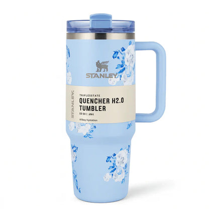 Stanley Quencher H2.0 FlowState Tumbler – 40oz / 1.18L Sky Blue Floral, Vacuum Insulated Stainless Steel with Handle & Straw
