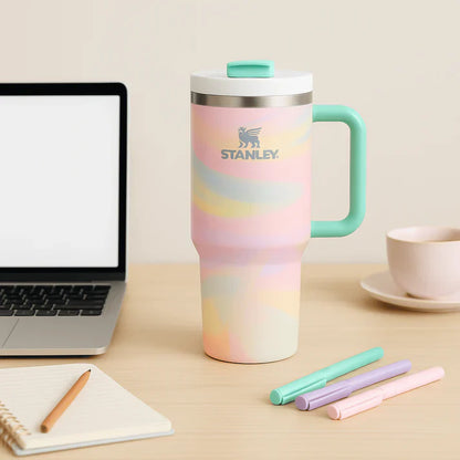 Stanley Quencher H2.0 FlowState Tumbler – 40oz / 1.18L Pastel Tie-Dye, Vacuum Insulated Stainless Steel with Handle & Straw