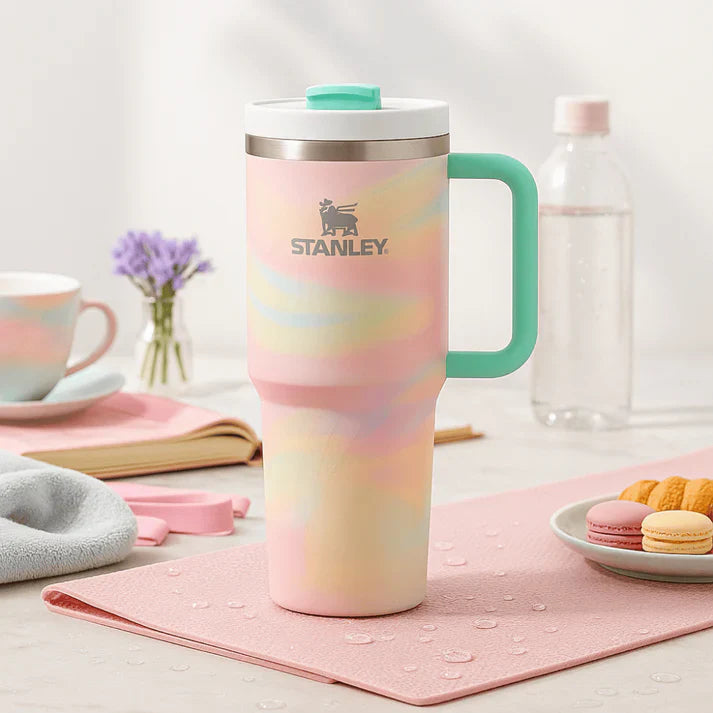 Stanley Quencher H2.0 FlowState Tumbler – 40oz / 1.18L Pastel Tie-Dye, Vacuum Insulated Stainless Steel with Handle & Straw