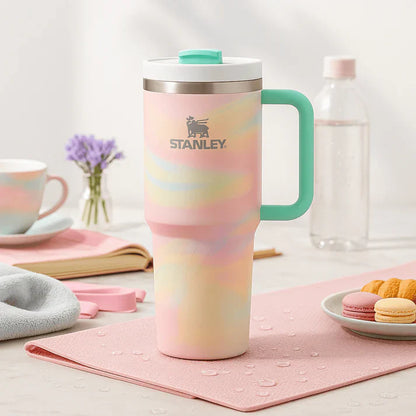 Stanley Quencher H2.0 FlowState Tumbler – 40oz / 1.18L Pastel Tie-Dye, Vacuum Insulated Stainless Steel with Handle & Straw