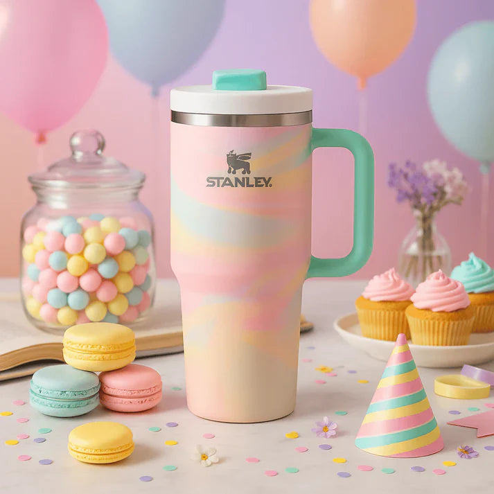 Stanley Quencher H2.0 FlowState Tumbler – 40oz / 1.18L Pastel Tie-Dye, Vacuum Insulated Stainless Steel with Handle & Straw