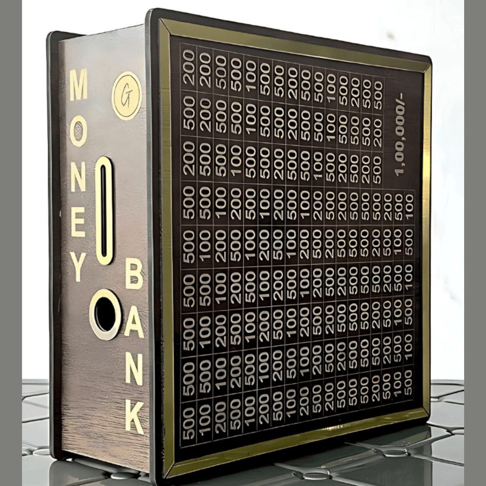Wooden Money Bank – ₹1,00,000 Savings Challenge Box with Numbered Slots for Smart Saving & Gifting