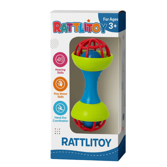 Baby Rattle Toy – Colorful Handheld Infant Rattler with Dual Ball Ends for Sensory Development & Play