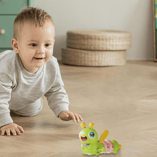 Wiggle Wings Baby Crawling Toy – Cute Caterpillar with Moving Wings, Pull-Back Action, and Music for Infant Play & Development