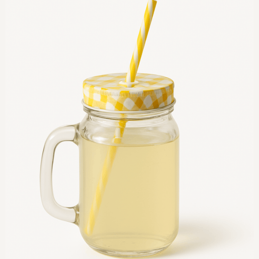 450ml Mason Jar Drinking Glass with Handle, Lid & Straw – Vintage Beverage Mug for Juices, Shakes, and Iced Drinks