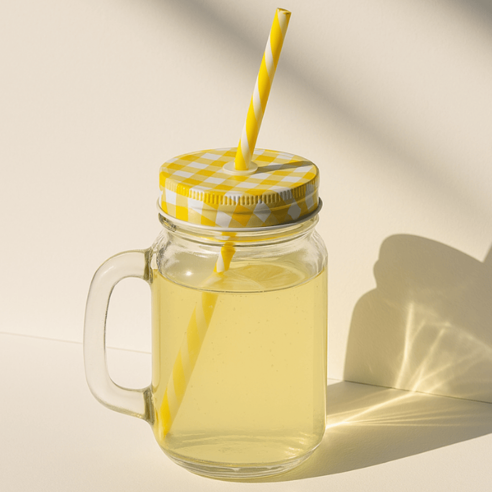 450ml Mason Jar Drinking Glass with Handle, Lid & Straw – Vintage Beverage Mug for Juices, Shakes, and Iced Drinks