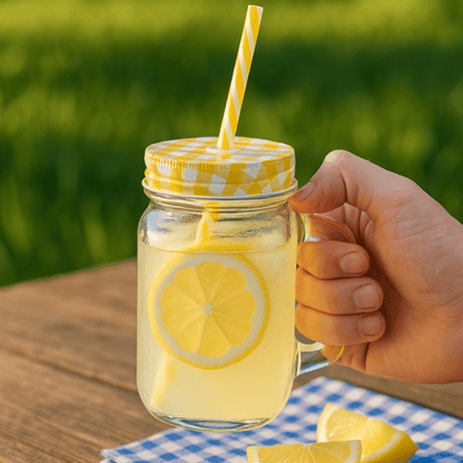 450ml Mason Jar Drinking Glass with Handle, Lid & Straw – Vintage Beverage Mug for Juices, Shakes, and Iced Drinks