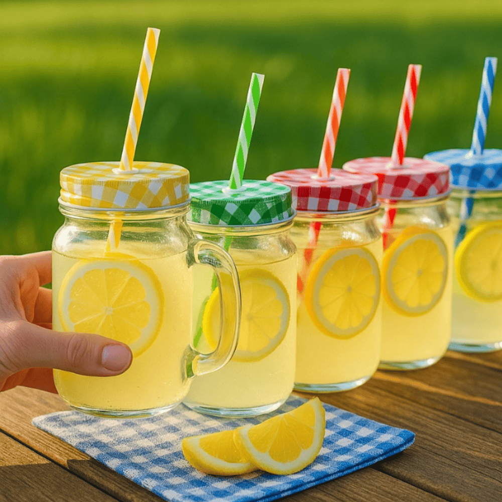 450ml Mason Jar Drinking Glass with Handle, Lid & Straw – Vintage Beverage Mug for Juices, Shakes, and Iced Drinks