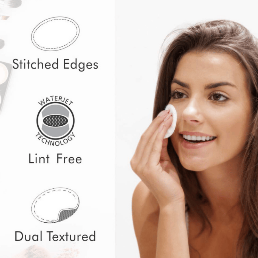 Tulips Lint-Free Cotton Pads – 50 Pcs (Pack Of 2) | Dual Textured Makeup Remover & Skincare Pads with Stitched Edges