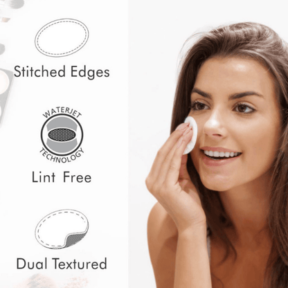 Tulips Lint-Free Cotton Pads – 50 Pcs (Pack Of 2) | Dual Textured Makeup Remover & Skincare Pads with Stitched Edges