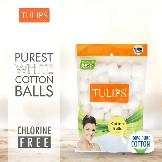 Tulips 100% Pure Cotton Balls – White, Pack of 2 | Soft & Absorbent for Skincare, Baby Care, and First Aid