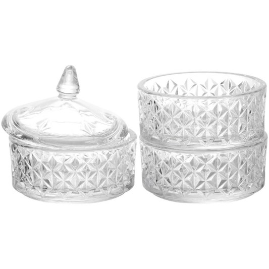 Crystal Glass Candy Jar Set with Lid – Elegant Diamond-Cut Storage Bowls for Sweets, Dry Fruits & Snacks
