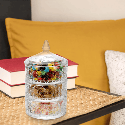 Crystal Glass Candy Jar Set with Lid – Elegant Diamond-Cut Storage Bowls for Sweets, Dry Fruits & Snacks