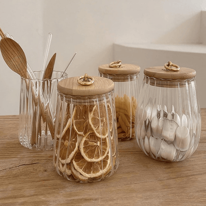 ECHOU 700 ml Glass Storage Jar with Bamboo Lid & Airtight Seal – Premium Pantry Organizer UG-105