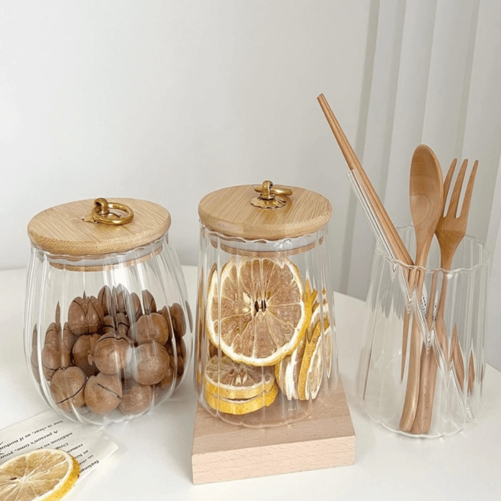 ECHOU 700 ml Glass Storage Jar with Bamboo Lid & Airtight Seal – Premium Pantry Organizer UG-105