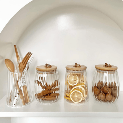 ECHOU 700 ml Glass Storage Jar with Bamboo Lid & Airtight Seal – Premium Pantry Organizer UG-105