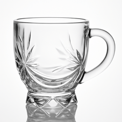 150 ml Crystal Glass Tea Mugs – Set of 6 | Elegant Cut Design with Handle for Tea, Coffee & Hot Beverages