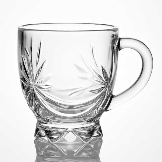 150 ml Crystal Glass Tea Mugs – Set of 6 | Elegant Cut Design with Handle for Tea, Coffee & Hot Beverages