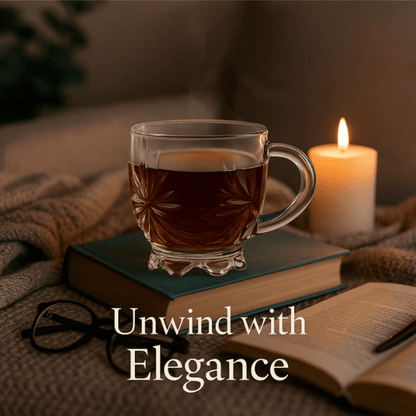 150 ml Crystal Glass Tea Mugs – Set of 6 | Elegant Cut Design with Handle for Tea, Coffee & Hot Beverages