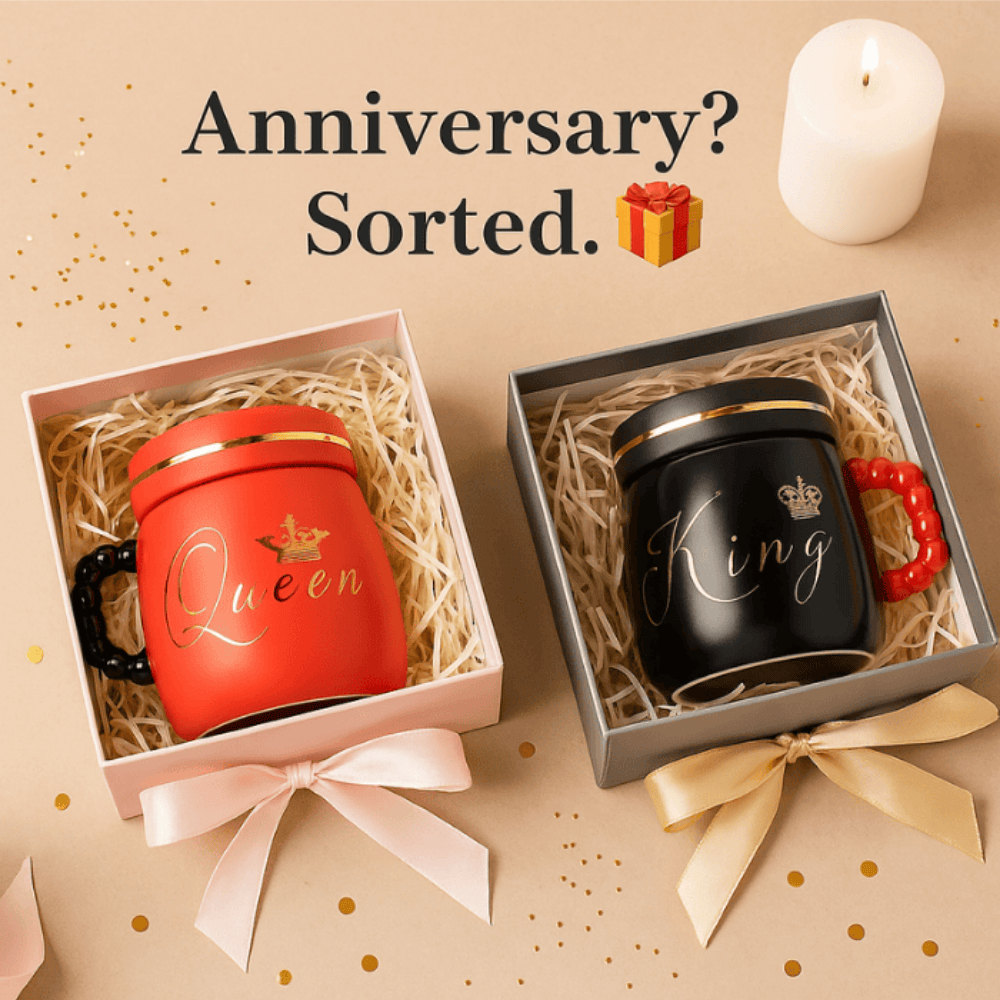 500 ml King & Queen Ceramic Milk Mugs – Set of 2 | Luxury Coffee, Tea & Hot Beverage Cups with Lids  MY632